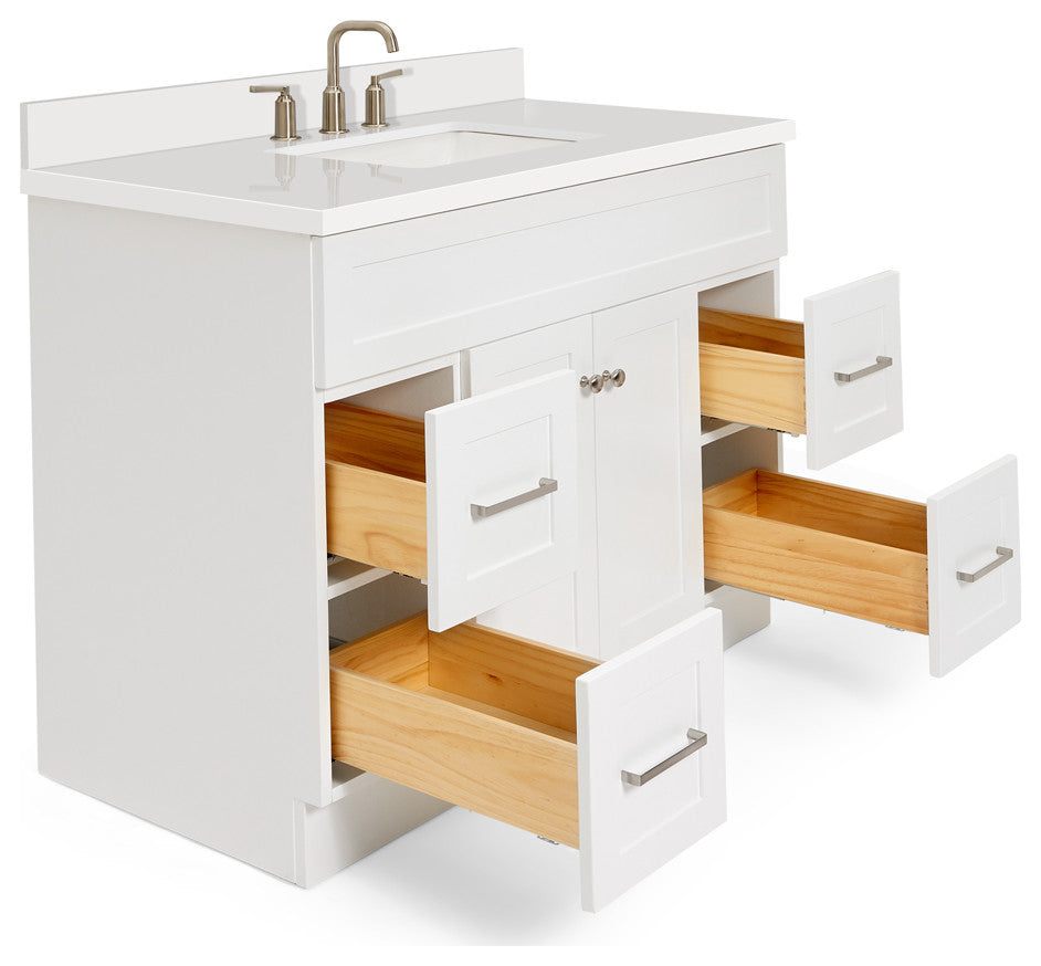 Hamlet 43" Bath Vanity Rectangle Sink in White With Quartz Vanity Top