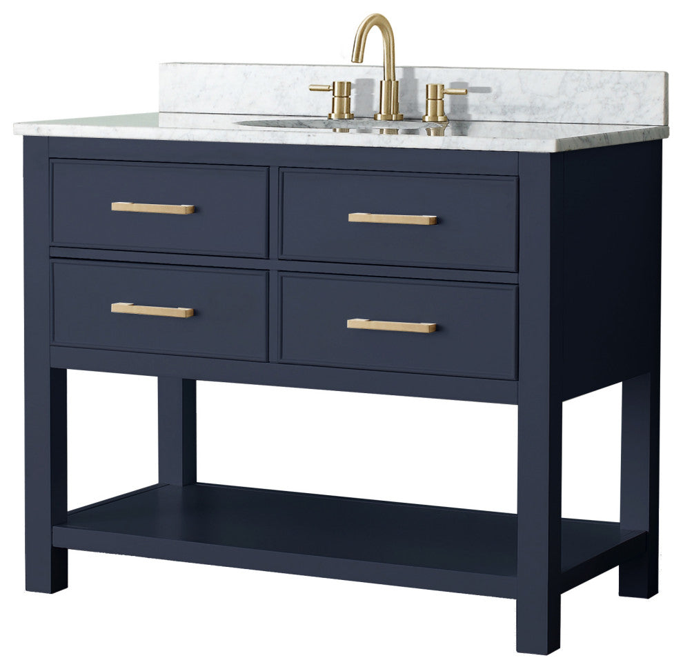 Avanity Brooks Bath Vanity, Navy Blue With Top and Sink, 42", Carrara White Marb