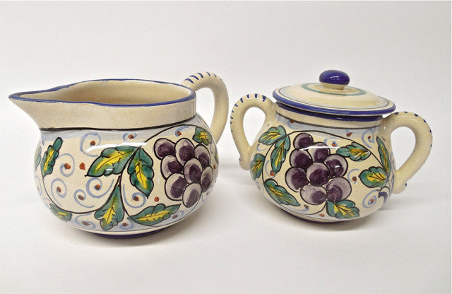 Deruta Ceramiche Sberna Frutta Grapes Tea Set with Teapot and Cream and Sugar