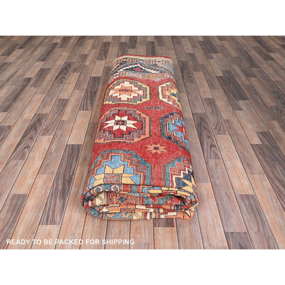 Cardinals Red Afghan Ersari Design Hand Knotted Natural Wool Rug 10'x13'10"