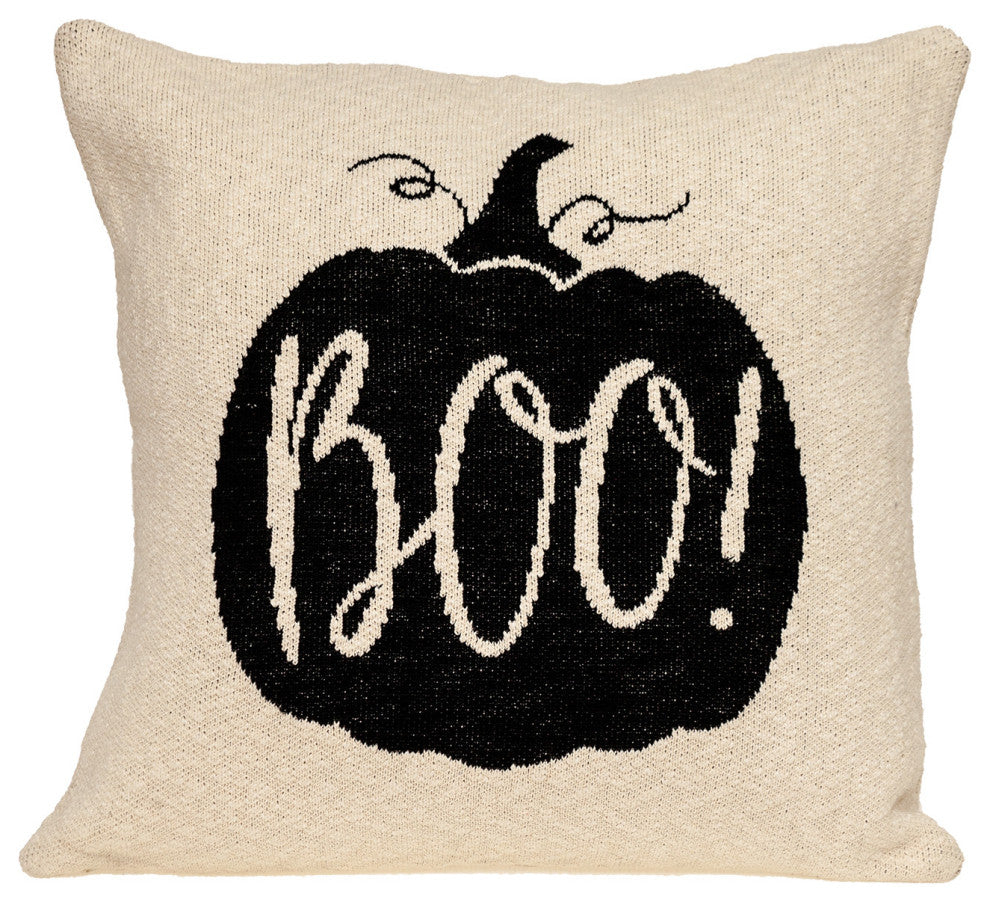 20" x 20" Cream Black Pumpkin Boo Square Accent Throw Pillow