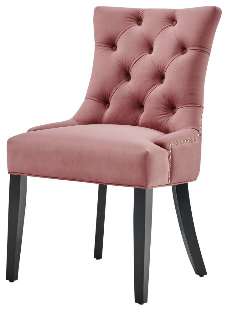 Tufted Side Dining Chair, Set of 2, Velvet, Wood, Pink, Cafe Bistro Restaurant