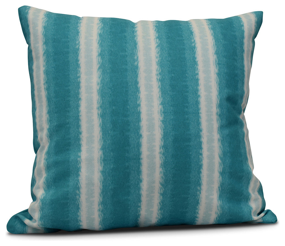 Sea Lines, Stripe Print Outdoor Pillow, Teal, 20"x20"