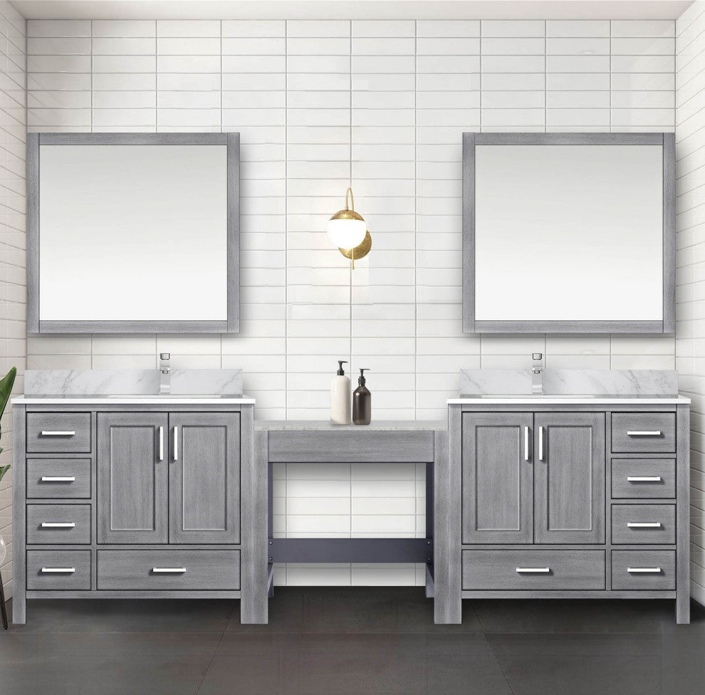 Lexora Coraline Double Vanity Distressed Gray 102 With Top, Faucet & Mirror