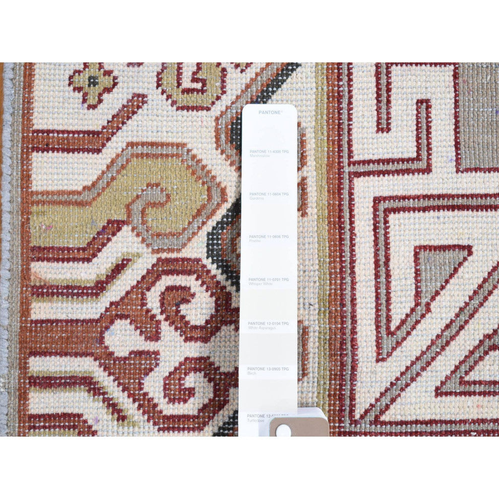 Ivory, Khotan Design, Hand Knotted Pure Wool, Mat Square Rug, 2'0"x2'2"
