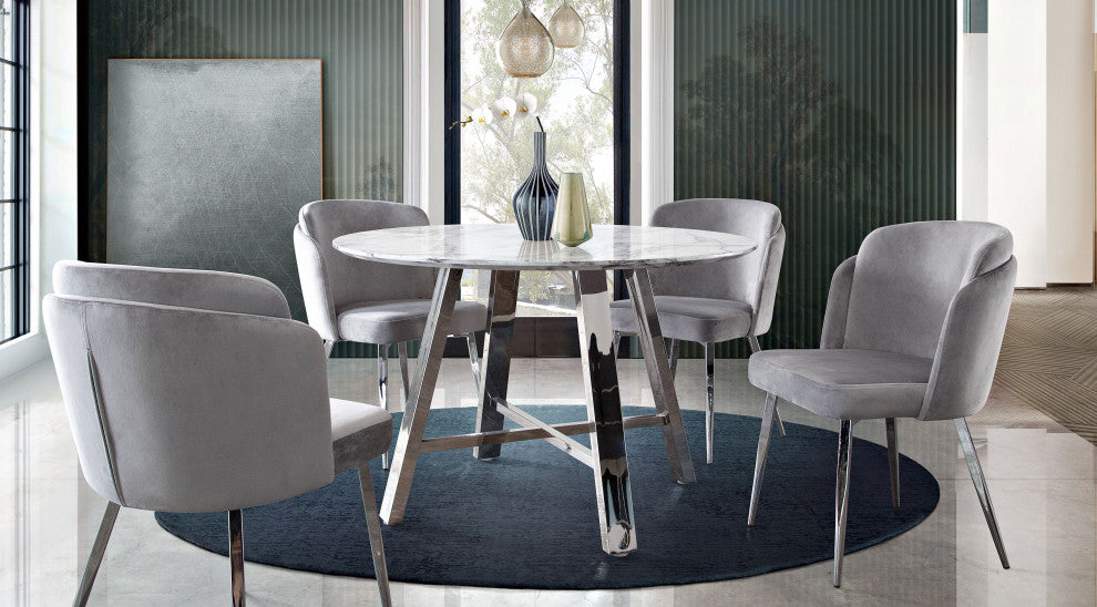 Grace 2 Dining Chairs With Chrome Legs, Gray Velvet