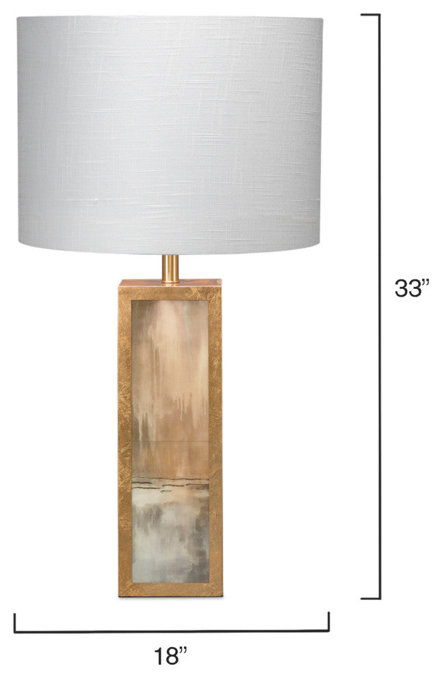 Cloudscape Table Lamp, Taupe and Slate Lacquer With Antique Gold Leafed Metal