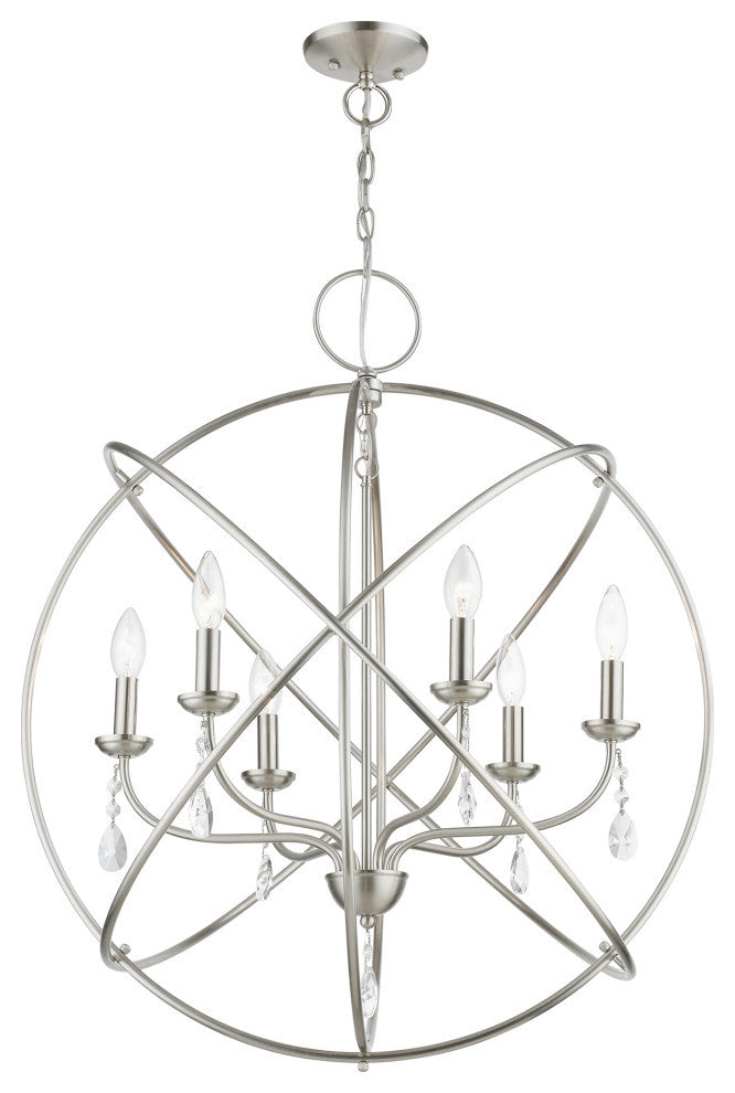 Aria 6 Light Brushed Nickel Globe Pendant Chandelier
