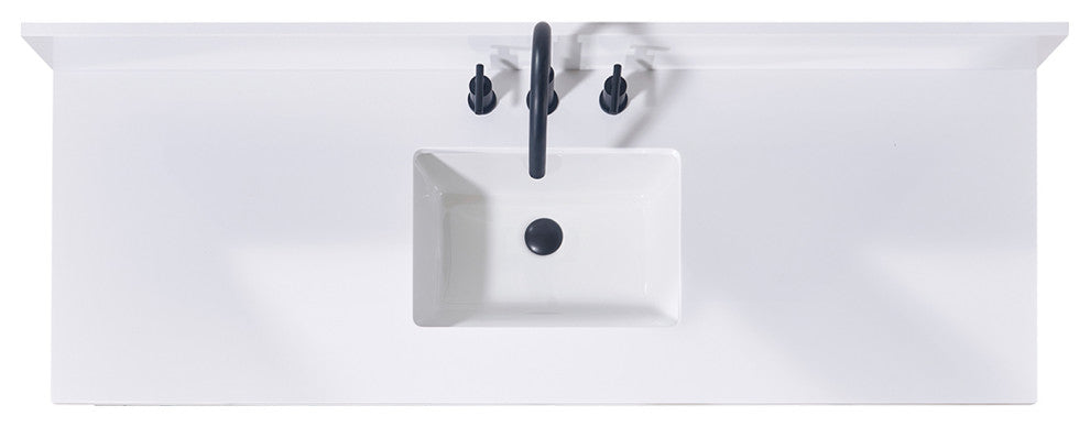 Andalo Engineered Stone Vanity Top, Snow White With White Sink, Single, 61"