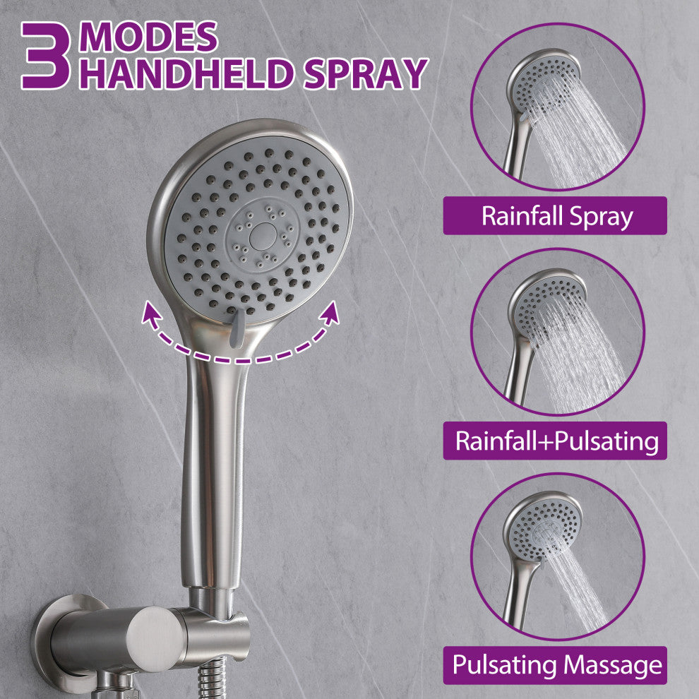 Pressure Balanced Shower Faucet with 3-Setting Handheld Shower, Brushed Nickel