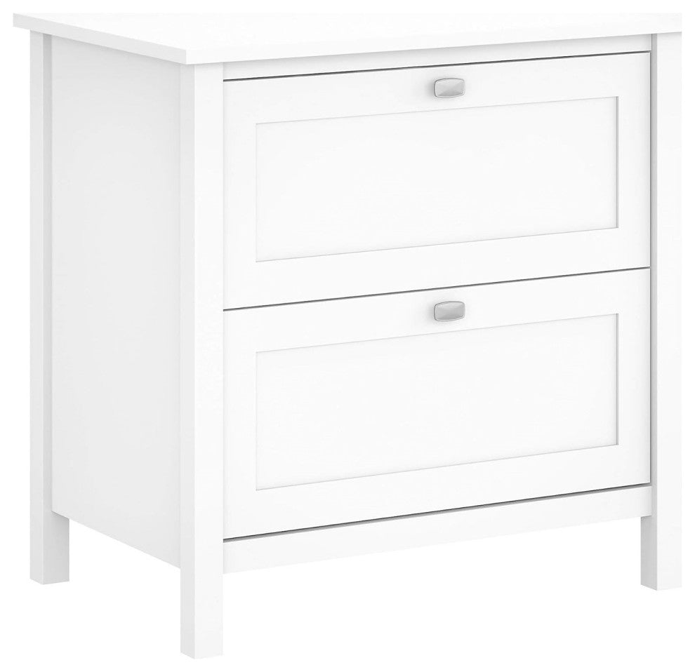 Pure White 2-Drawer Lateral File Cabinet, Contemporary Wooden Design