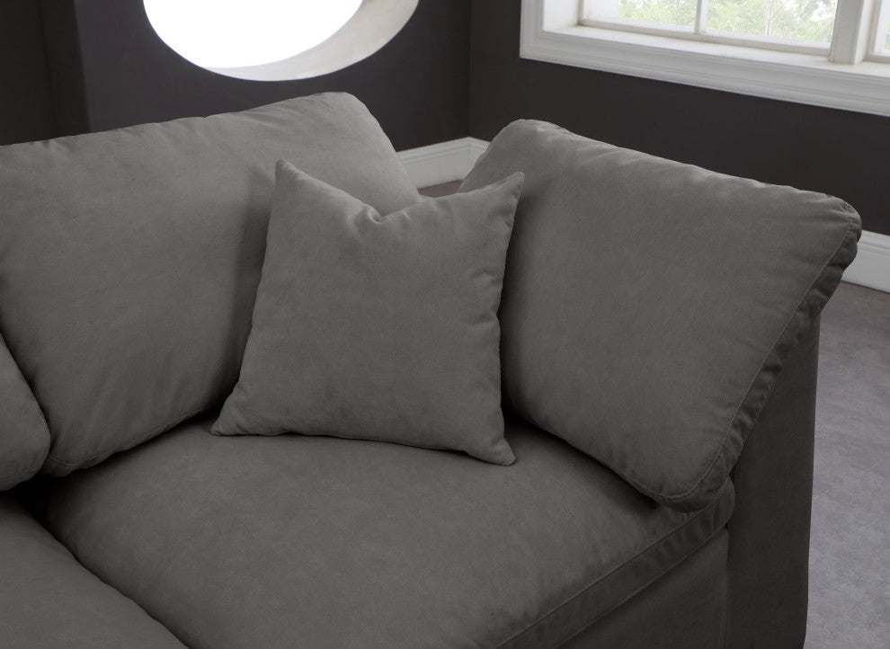 Cozy Velvet Upholstered Comfort L-Shaped Modular Sectional, Grey, 5-Piece: 4 Armless Chair, 1 Corner Chair