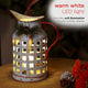 White Metal Pitcher with Candle DÃ©cor and LED Light