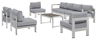 Shore 7 Piece Outdoor Patio Sectional Sofa Set EEI-2566-SLV-GRY