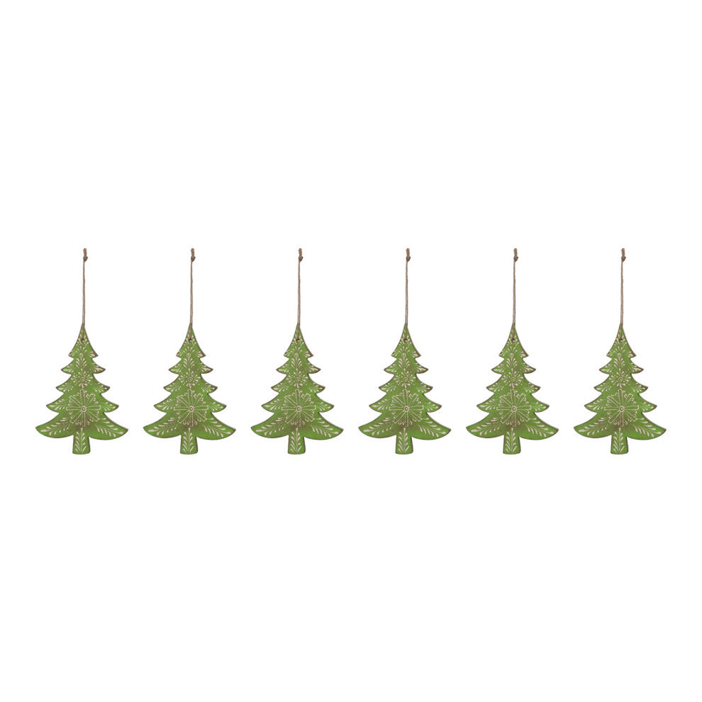 Wood Pine Tree Ornament, Set of 6