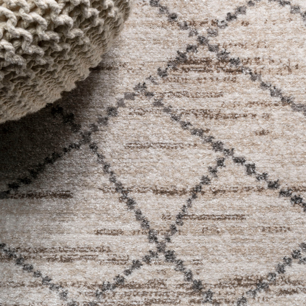 Asilah Moroccan Modern Diamond Runner Rug, Light Gray, 8 X 10