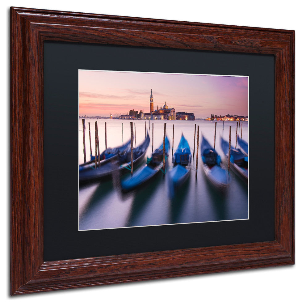 Michael Blanchette ''Blue Gondolas'' Art, Wood Frame, Black Mat, 14x11