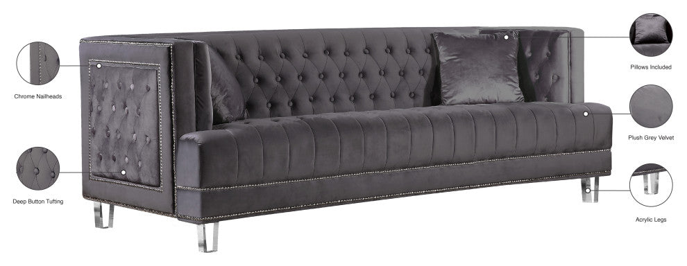 Lucas Velvet Upholstered Sofa, Gray
