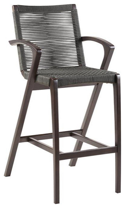 Brielle Outdoor Dark Eucalyptus Wood and Gray Rope Counter and Bar height Stool