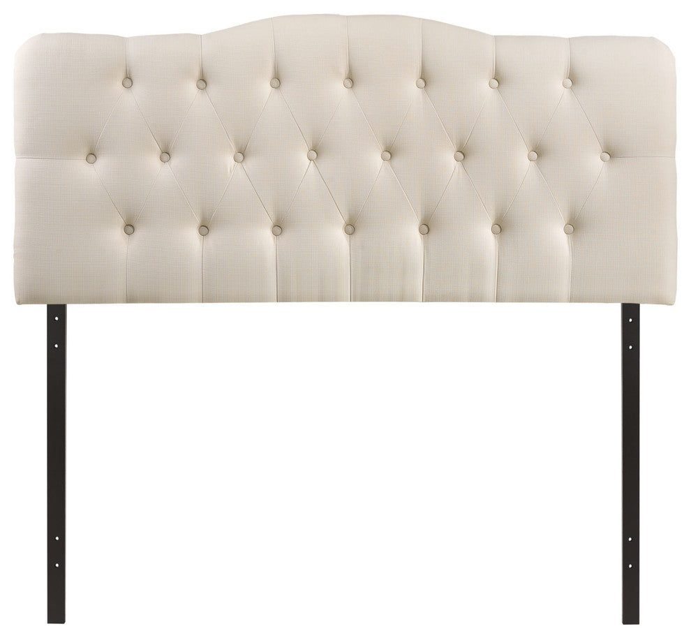 Modern Contemporary King Size Fabric Headboard, Ivory Fabric