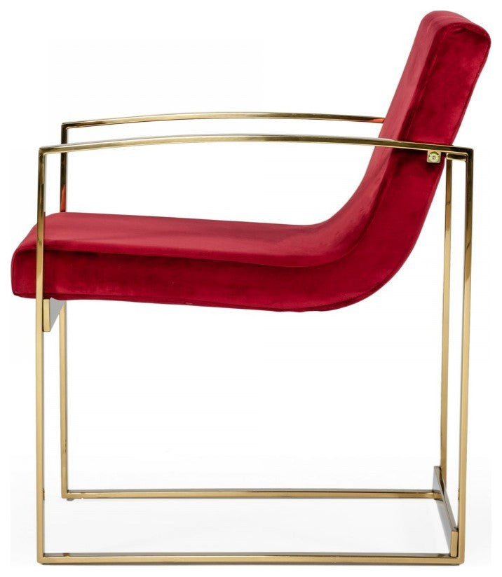 32" Lux Red Velvet and Gold Armchair