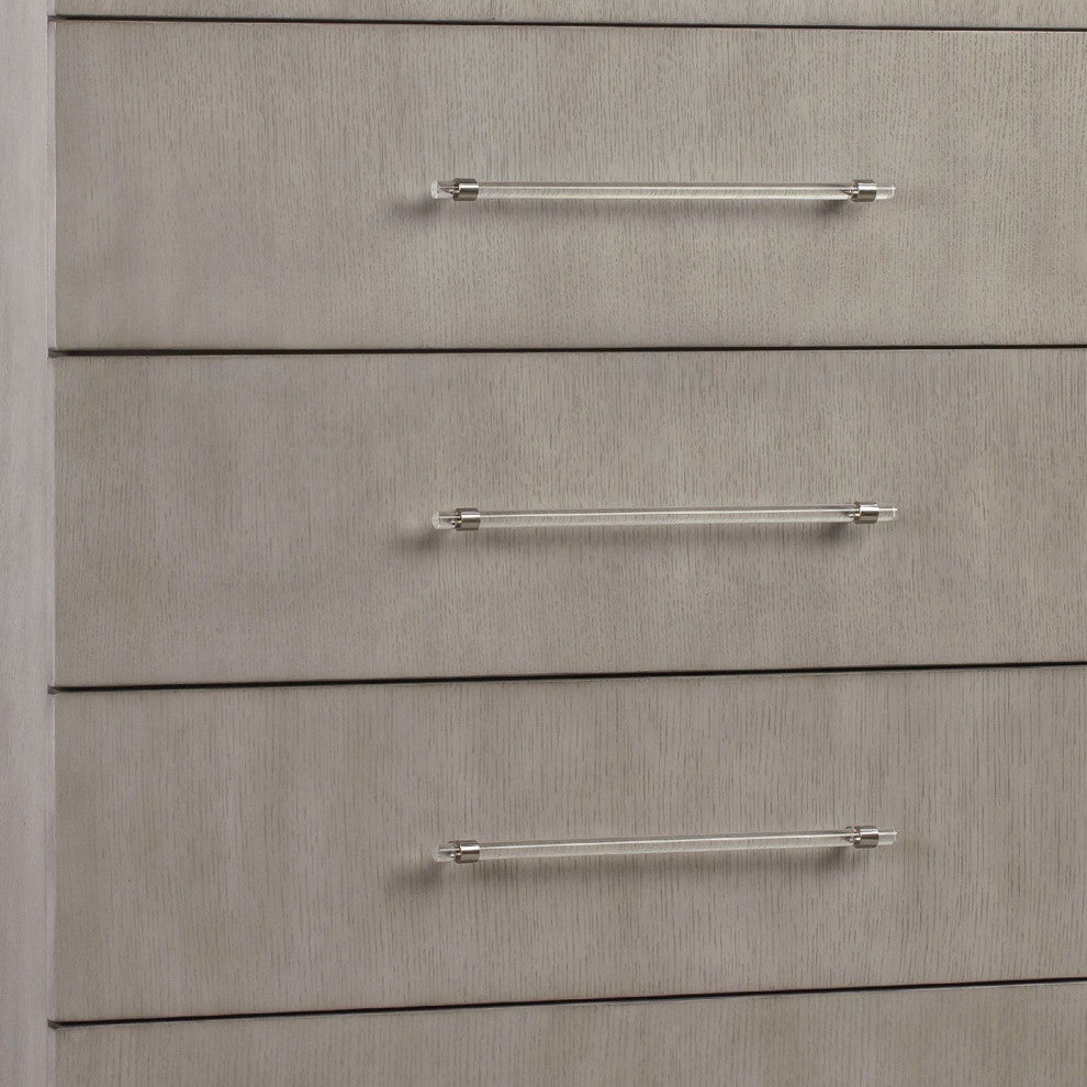 Benzara BM273045 54" Wood 5 Drawer Tall Chest Dresser With Clear Handles, Gray