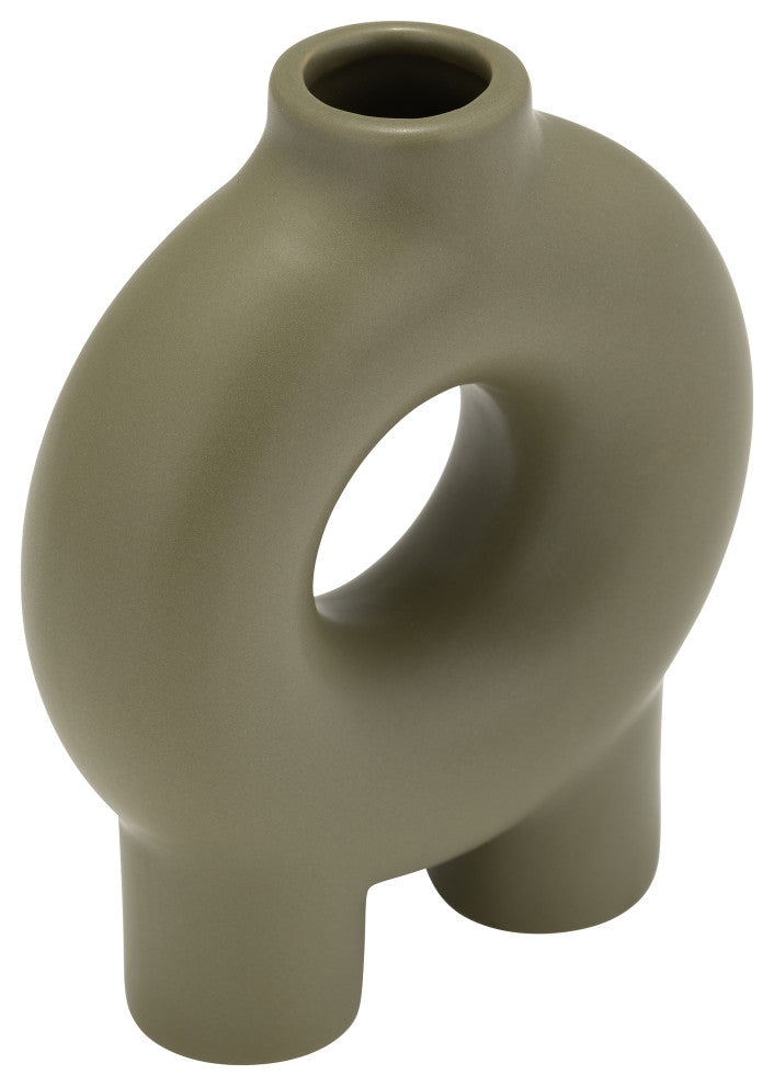 Ceramic 7", Donut Footed Vase, Olive