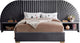 Cleo Velvet Upholstered Bed With Custom Gold Steel Legs, Gray, Queen