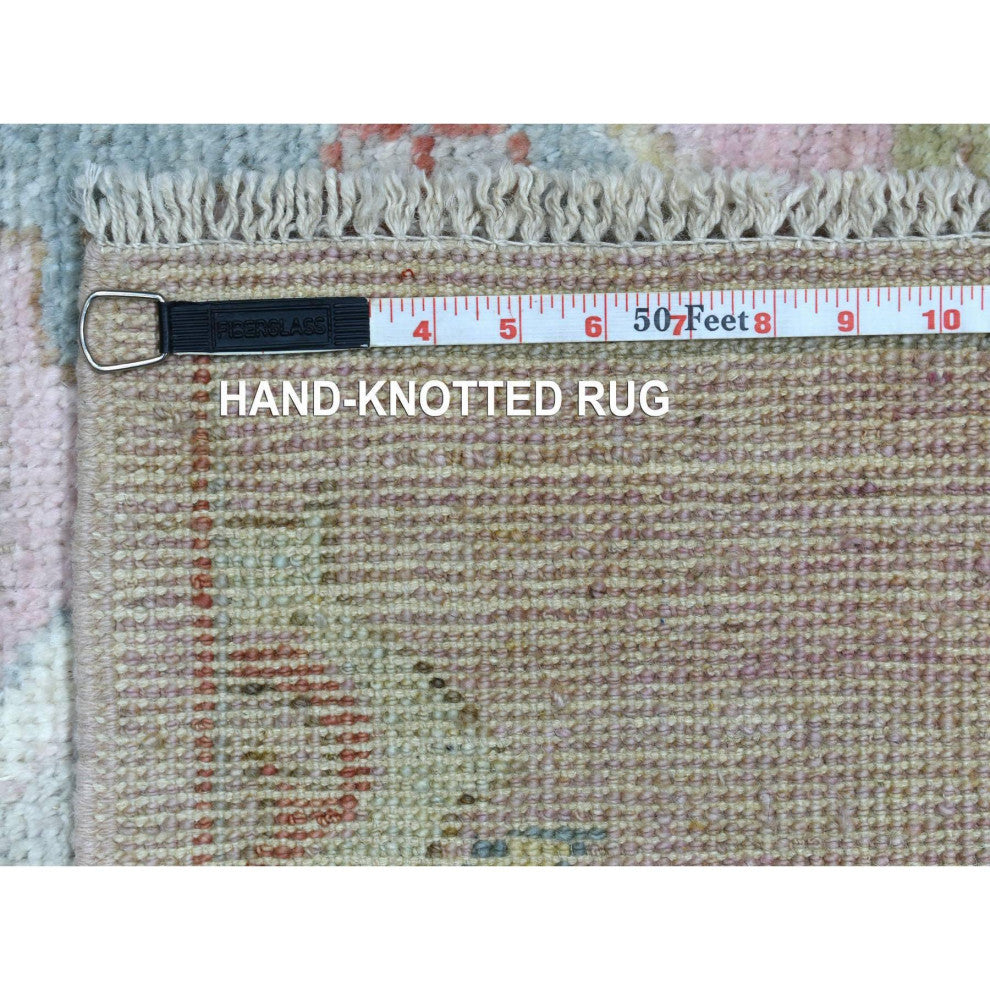 Anatolian Village Inspired Pure Wool Hand Knotted Pink Wide Runner Rug 3'4"x9'9"