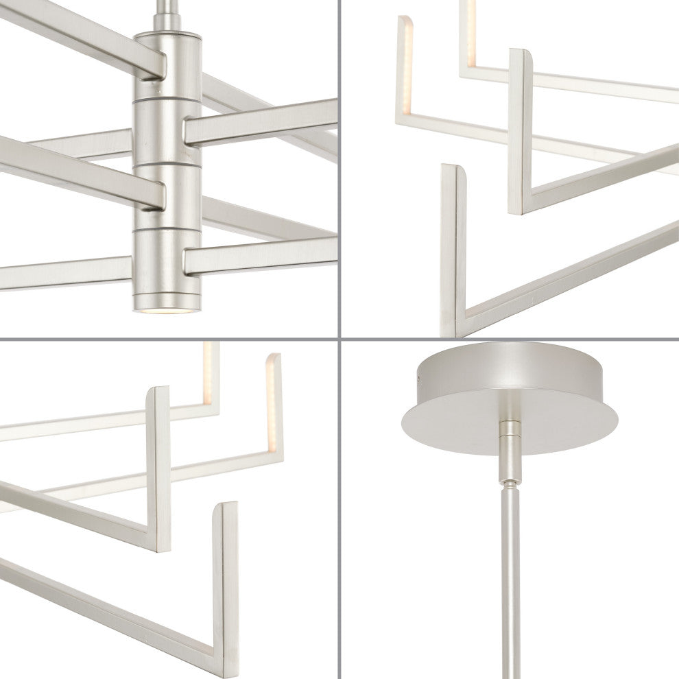 Pivot LED Collection 40, 8-Light Burnished Nickel Frosted Glass LED Chandelier