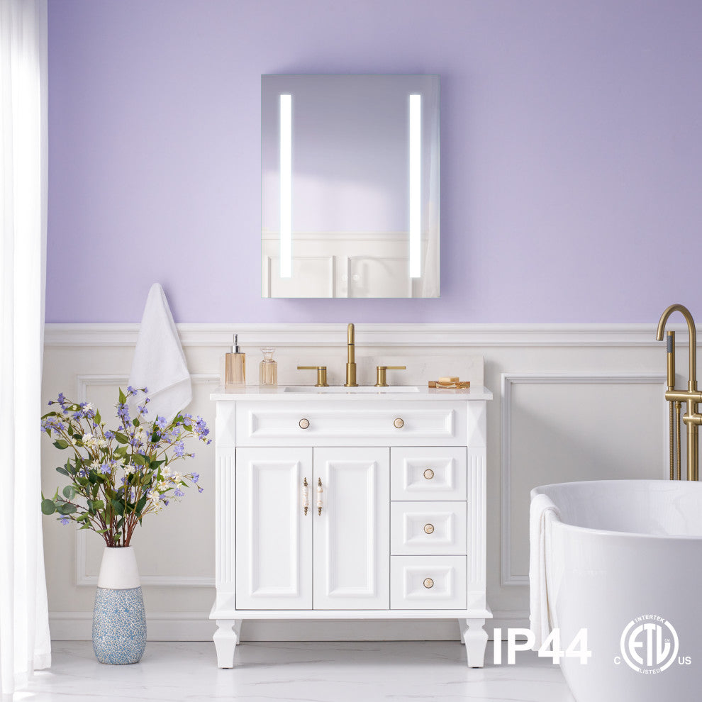 Recessed/Surface Mount LED Medicine Cabinet Mirror with Defogger, 24"x30" Right Hinge