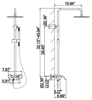Wall Mounted Rain Shower System with Hand Shower-Includes Rough-in Valve, Brushe