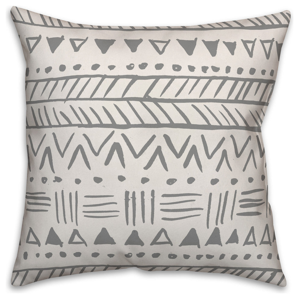 Grey Sketched Tribal Pattern 20x20 Throw Pillow