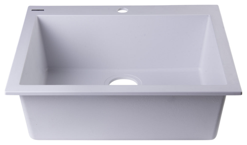 ALFI brand AB2420DI-W White Drop-In Single Bowl Granite Kitchen Sink