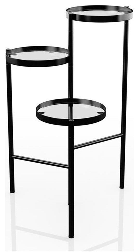 Furniture of America Rhort Contemporary Metal 3-Tier Plant Stand in Black