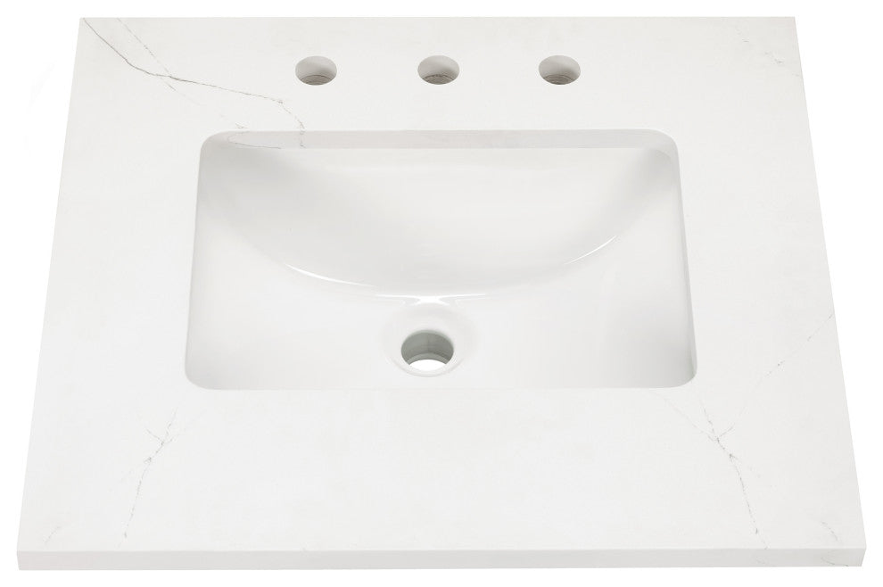 Terra Bathroom Vanity, Wallmount Walnut/Matte Black, 24", Calacatta Quartz Top
