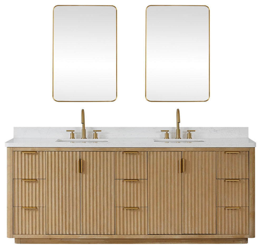 Vinnova Cadiz Bath Vanity, Composite Stone Top, Washed Ash Grey, 84", With Mirror