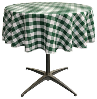 LA Linen Round Gingham Checkered Tablecloth, White and Hunter Green, 58" Round