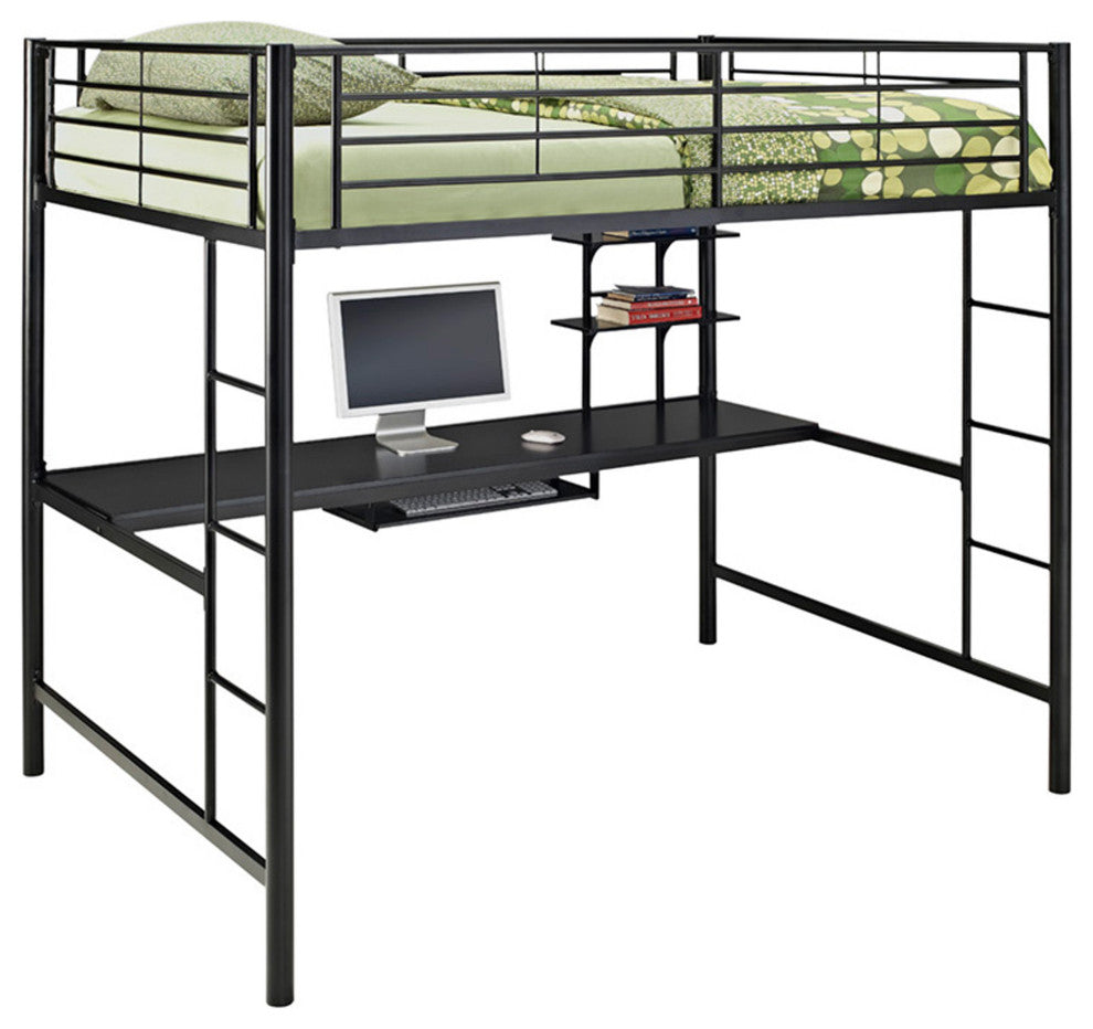 Roseto WEIF38478 Full Steel Loft Bed - Black