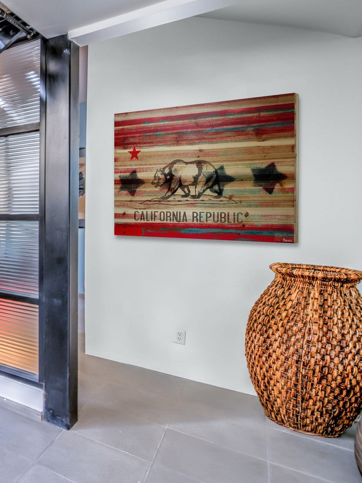 "Cal Repub" Print on Natural Pine Wood, 60"x40"