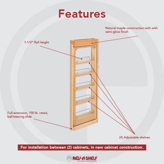 Wood Wall Filler Pull Out for 33" H New Kitchen Applications, 3"W
