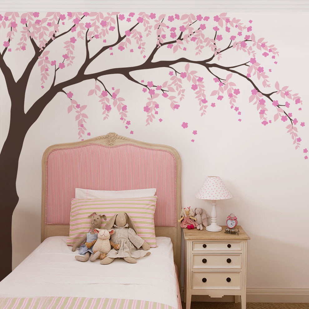 Weeping Willow Tree Decal With Cherry Blossoms, Scheme A, Standard + 15" Ext