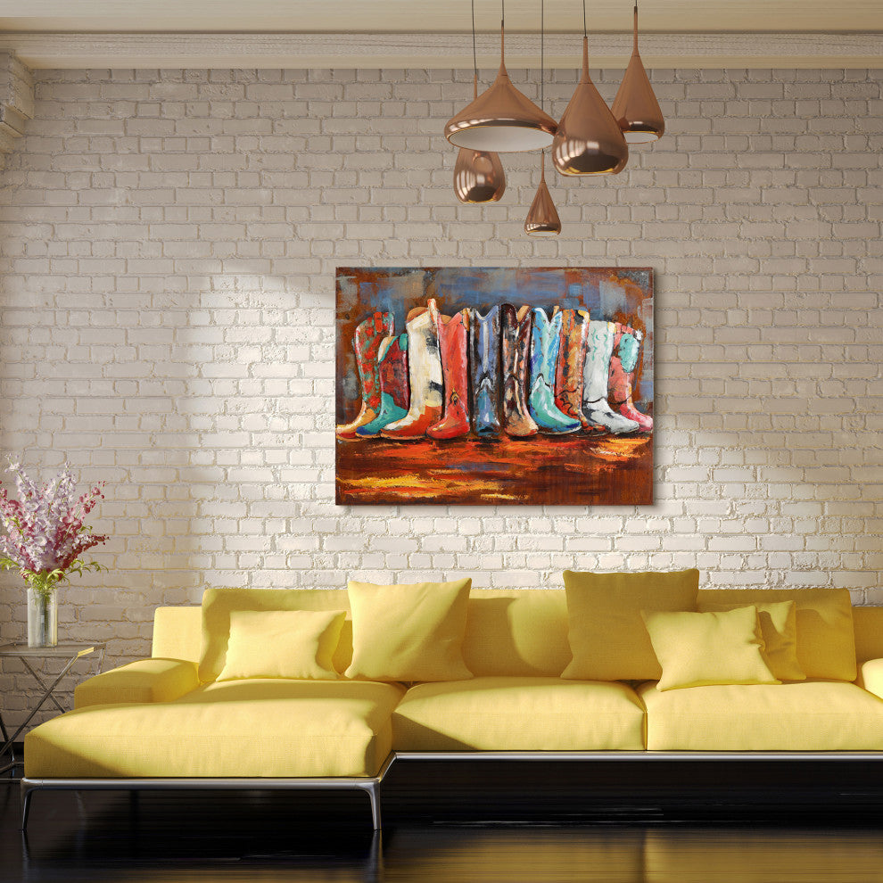 "Cowboy's Boots" Mixed Media Iron Hand Painted Dimensional Wall Art