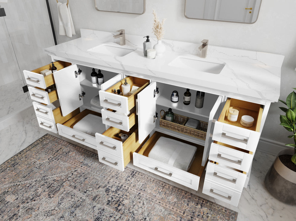 Fenway 84 Double Sink Bath Vanity in White 1.5" Empira Quartz