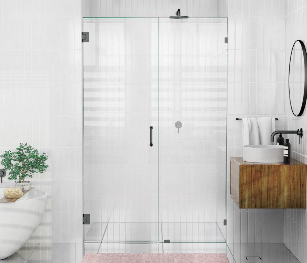 78"x52" Frameless Hinged Shower Door, Wall Hinge Door Style, Oil Rubbed Bronze