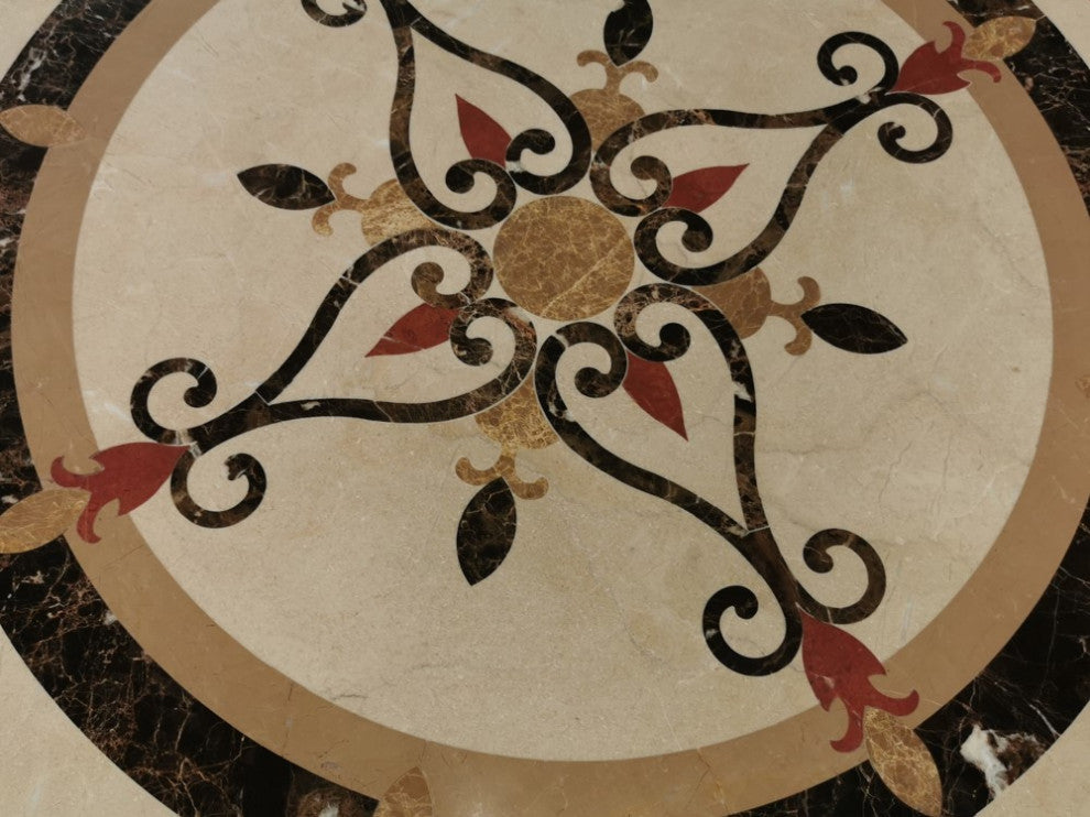 Marble Medallion Florence Emperador Gold 36" Inlay Waterjet Art Piece, 1 piece