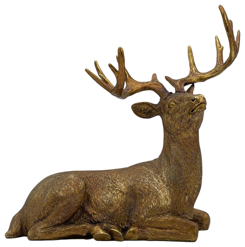 Gold Resin Reindeer Statue Christmas Decor, 14"
