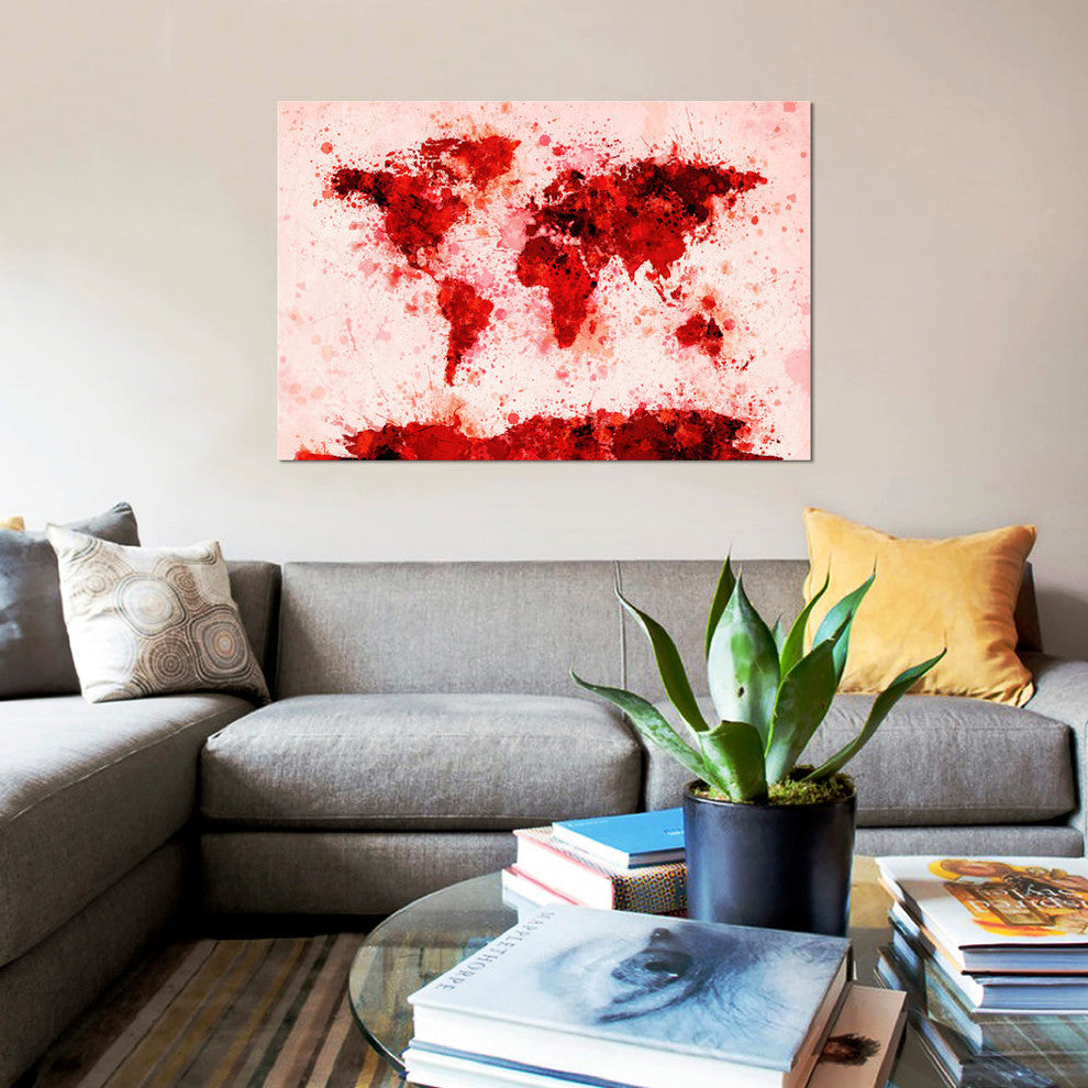 "World Map Paint Splashes (Red)" by Michael Tompsett, Canvas Print, 40x26"