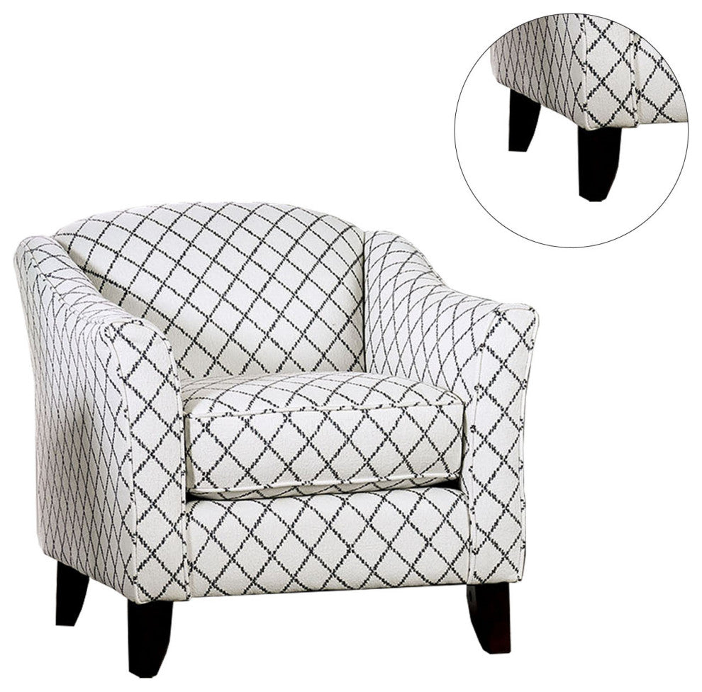 Linen-Like Fabric Chair with Diamond Pattern Design, Ivory