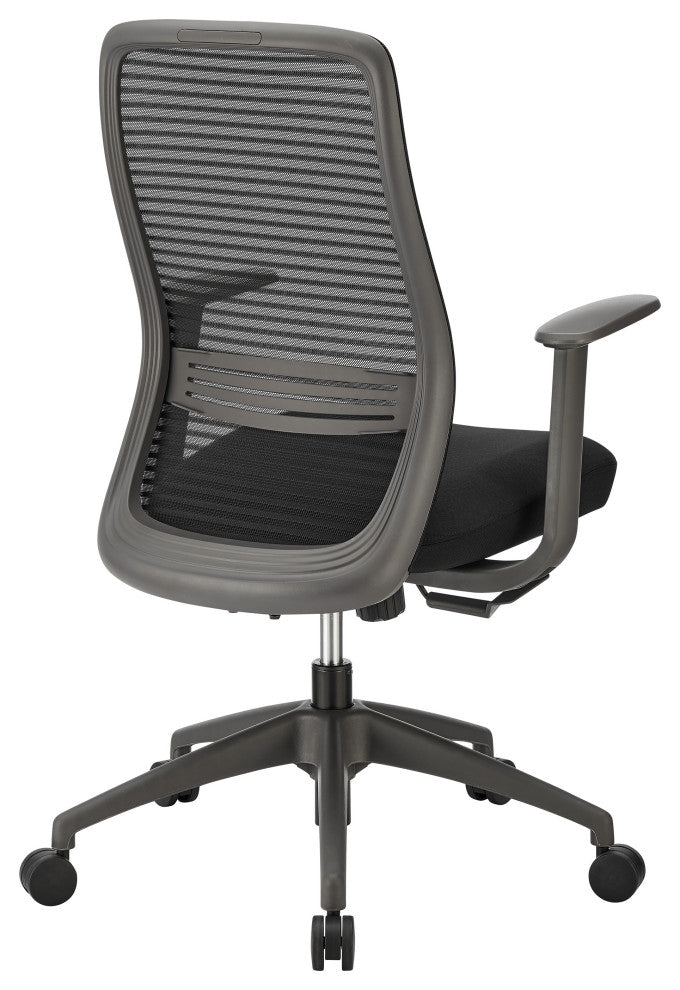 Kasper Mid-Back Office Chair, Black Mesh Back and Black Fabric Seat